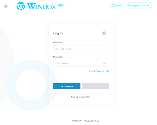 screenshot of the official winbox88 login panel