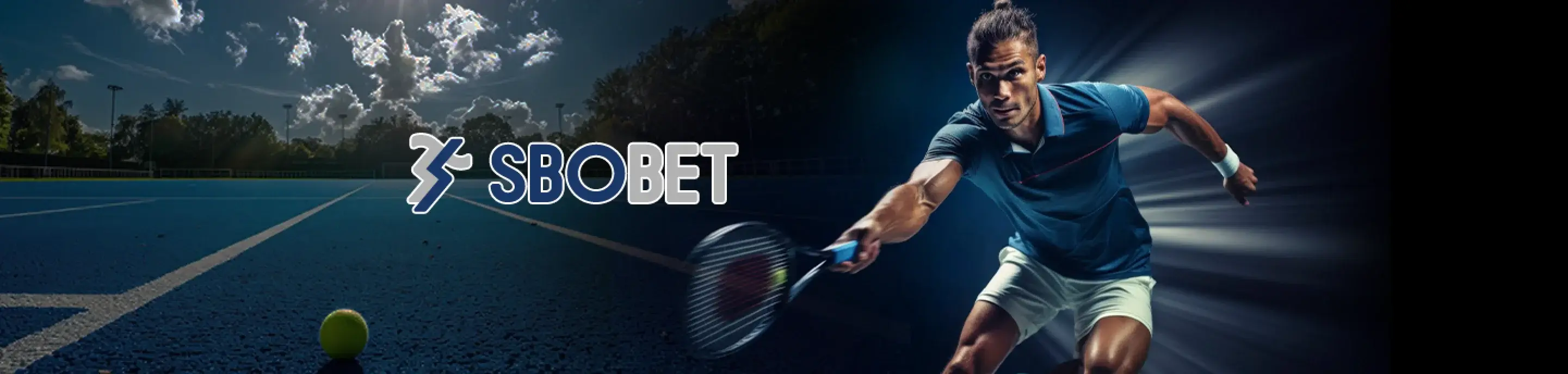 SBOBet banner showing a tennis player in action for online sports betting at Winbox 2026